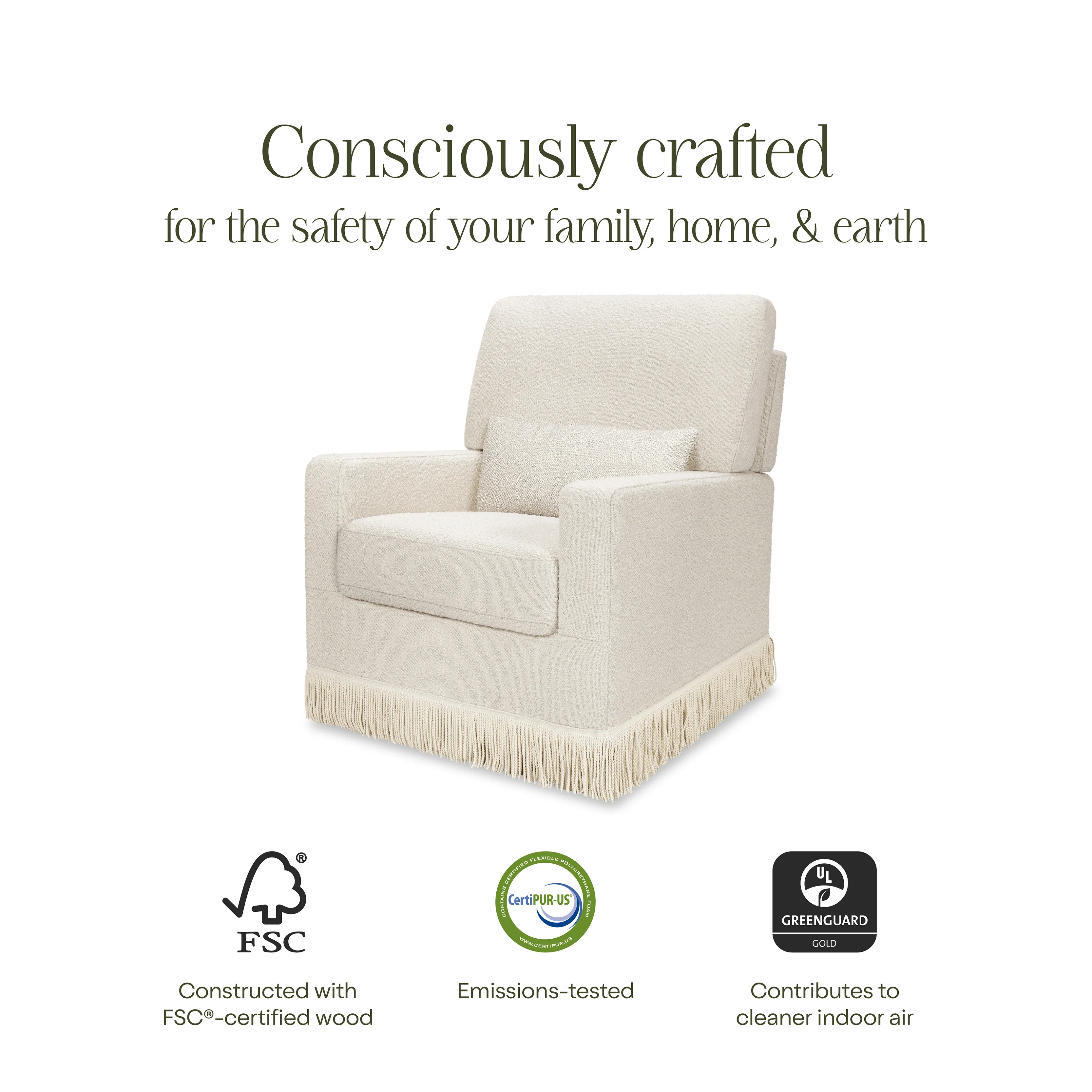 Crawford Pillowback Comfort Swivel Glider | Boucle with Tassel Fringe - Image 3